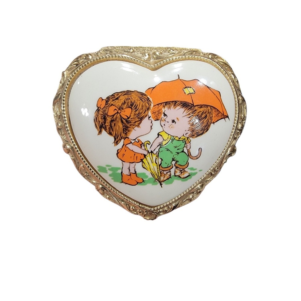 Vintage Mele Footed Metal Jewelry Box Porcelain Lidded Children Japan